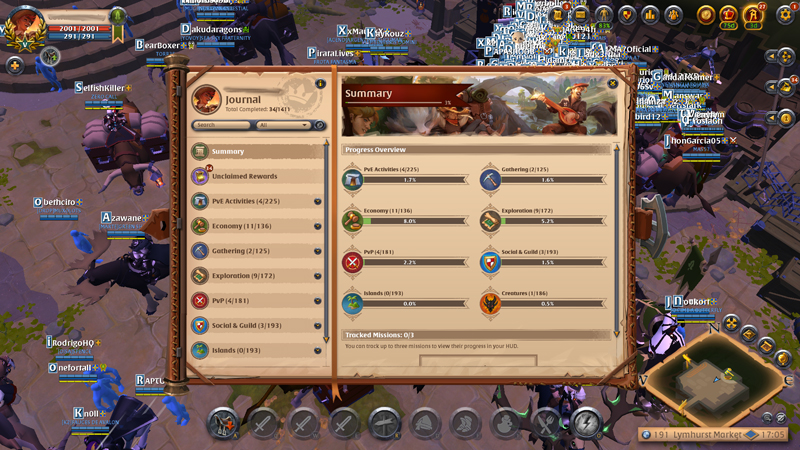 Activities menu in Albion Online