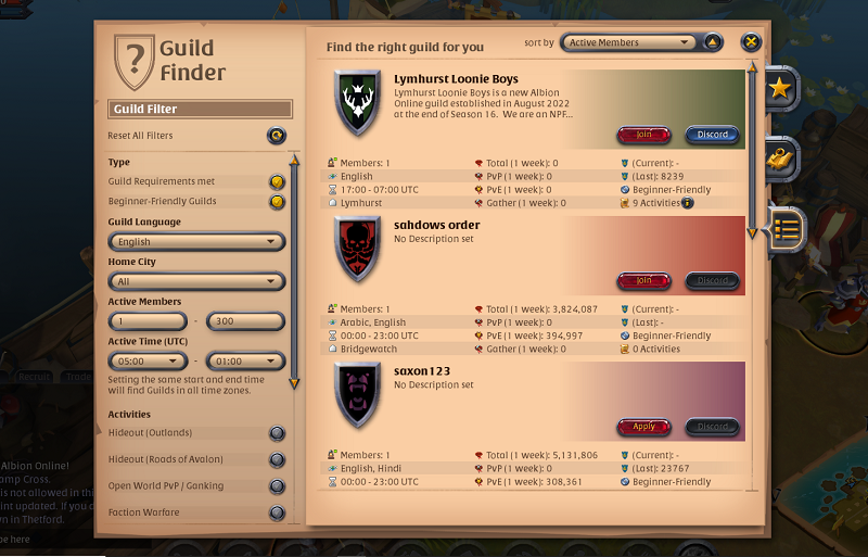 Guild Finder in Albion Online